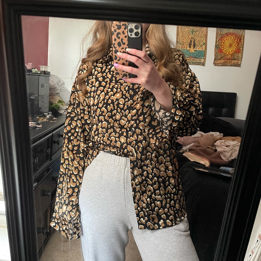 Animal print button up